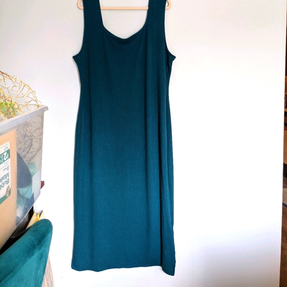 Plus Size Rib Knit Teal Maxi Dress